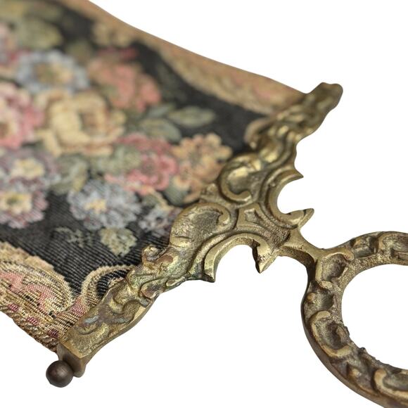 Vintage Floral Tapestry Bell Pull 54" Wall Hanging Brass Hardware Victorian Era - Picture 6 of 16